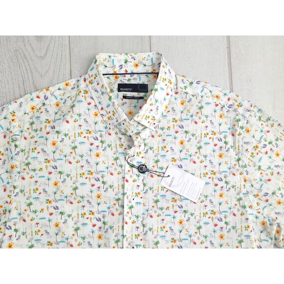Quieti Performance Stretch Men's XL Tropical Island Vacation Surf Button Shirt - Picture 3 of 9